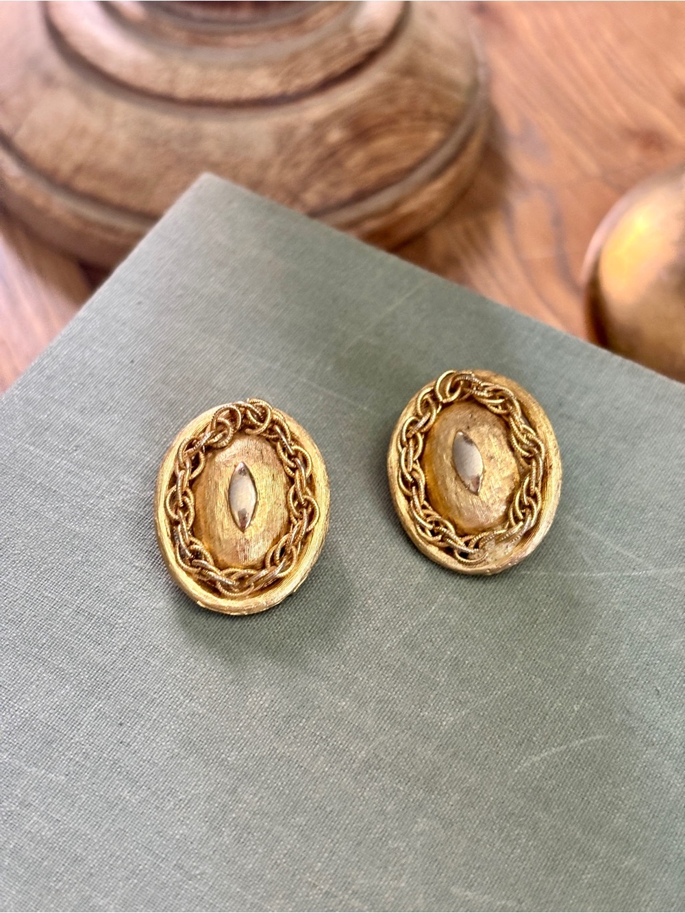 Vintage Gold-Tone Oval Clip-On Earrings